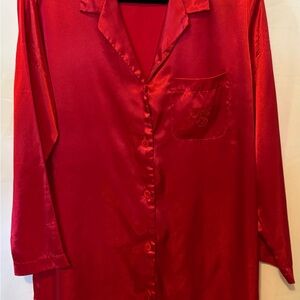 Victoria's Secret Red Satin Button-Up Sleep Shirt